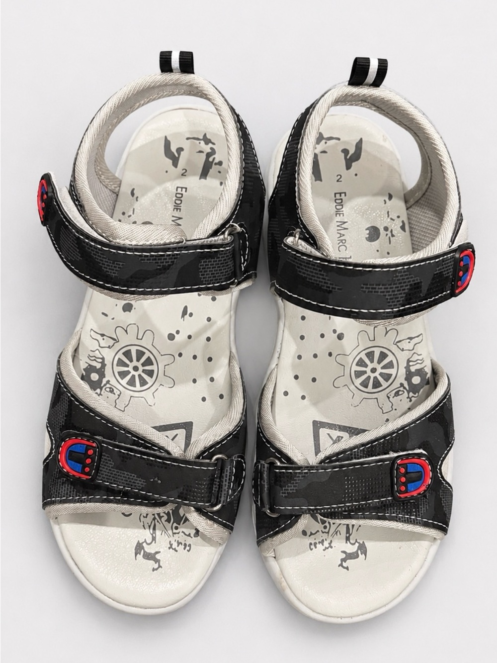Kids Black & White Adjustable Sandals